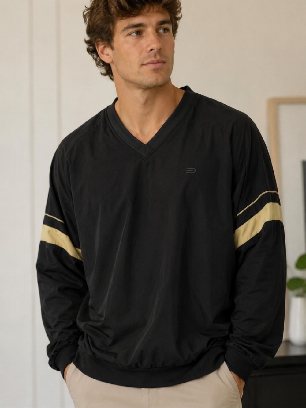 Dockers Golf Stain Defender Pullover Windbreaker XL Black Khaki V-Neck